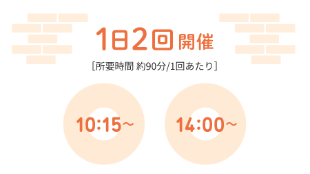 1日2回開催［所要時間 約90分/1回あたり］（10:15～／14:00～）